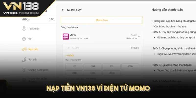 Nạp tiền VN138 ví điện tử Momo