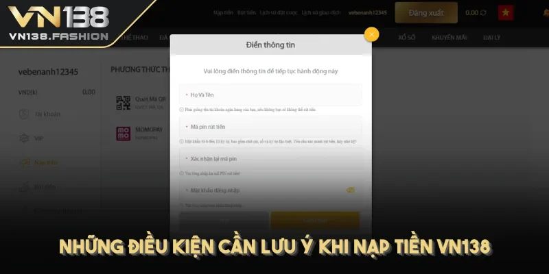 Những điều kiện cần lưu ý khi nạp tiền VN138